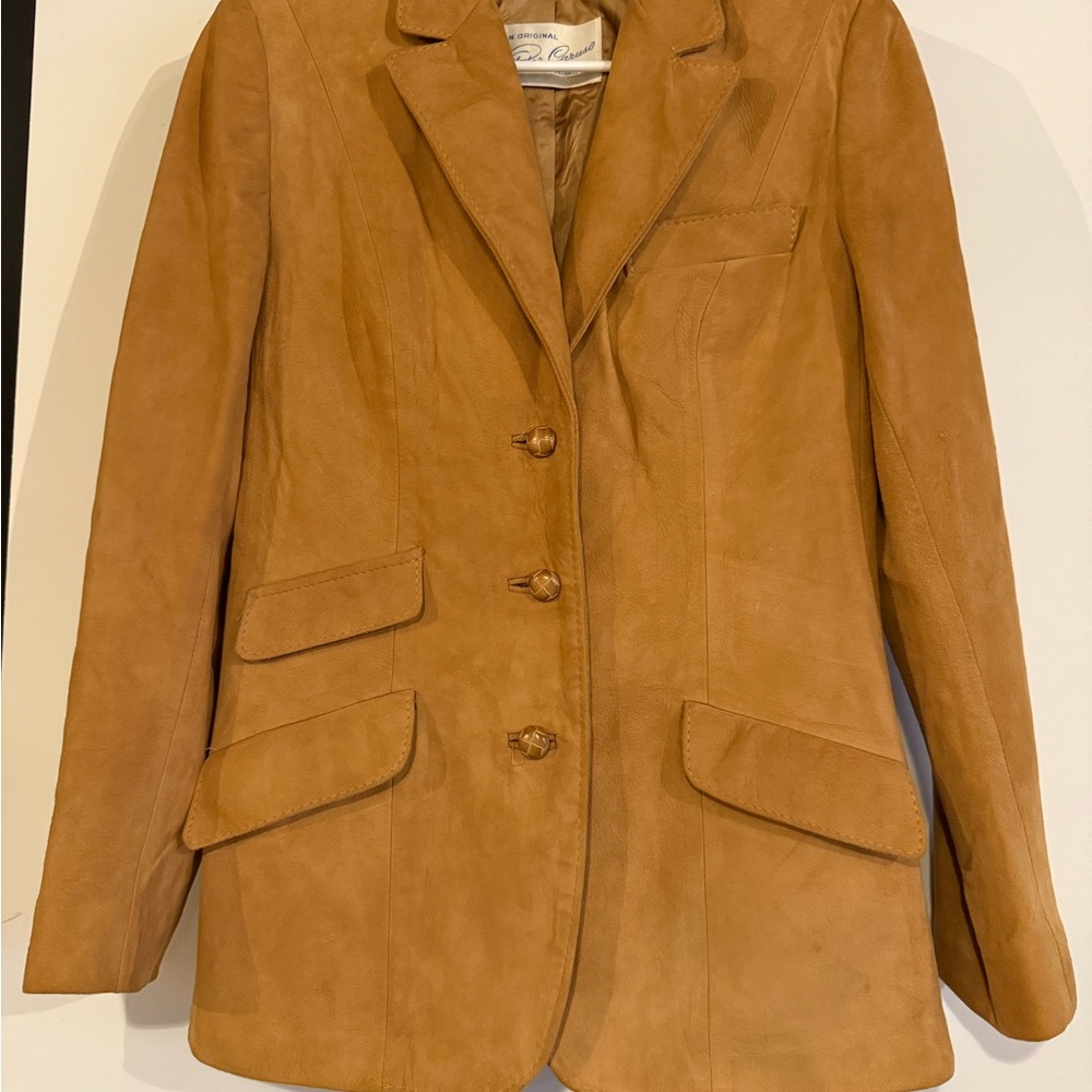 Vintage Leather Suede Blazer Jacket - Tan